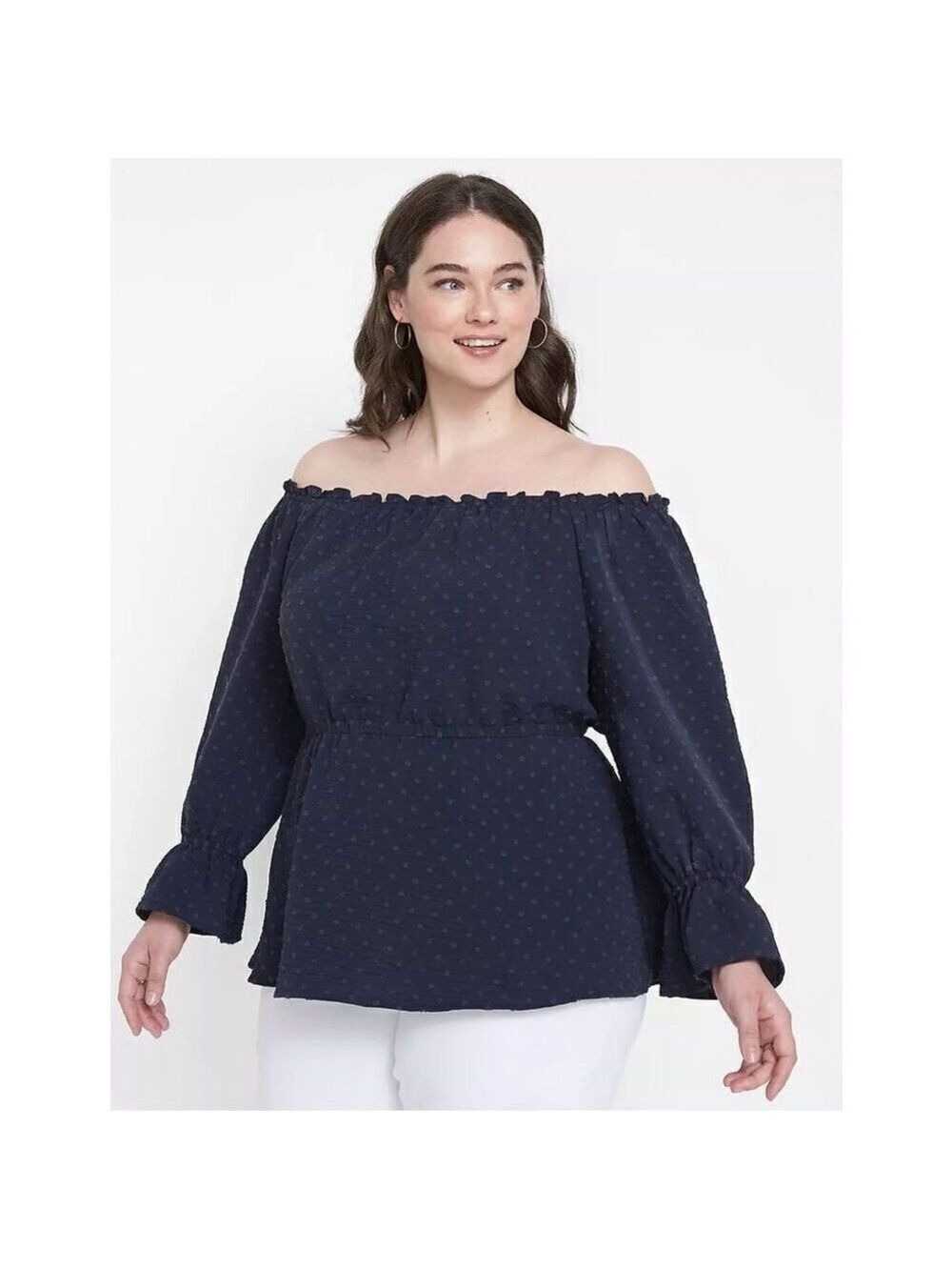 Lane Bryant Clip Dot Off Shoulder Top (Sz 14/16)